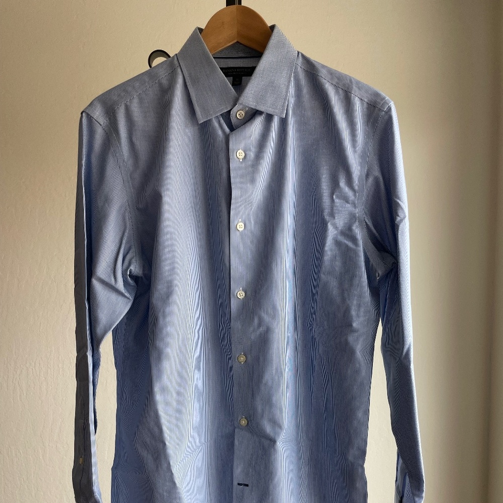 Men's Banana Republic Blue/White Stripe Non-iron Dress Shirt, Size M